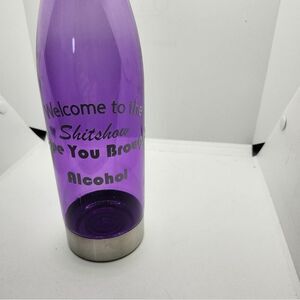 Hand Crafted Travel Water Bottle Plastic Steel Lid Bottom Purple Funny Saying